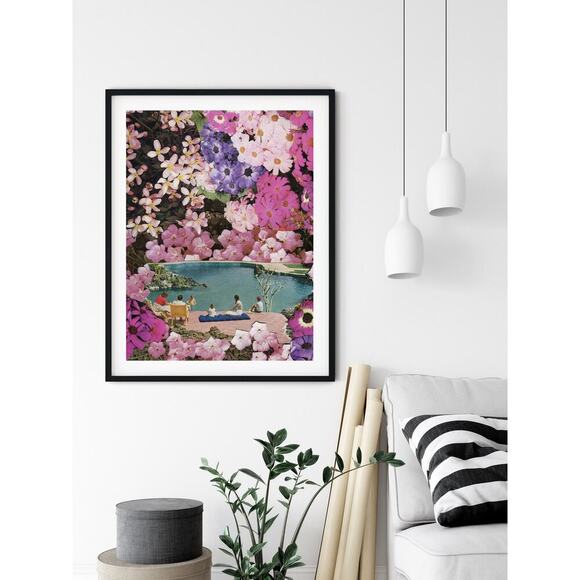 Floral Poolside Collage Fine Art Print – 12x16 Modern Vintage Wall Art Poster - Picture 2 of 7
